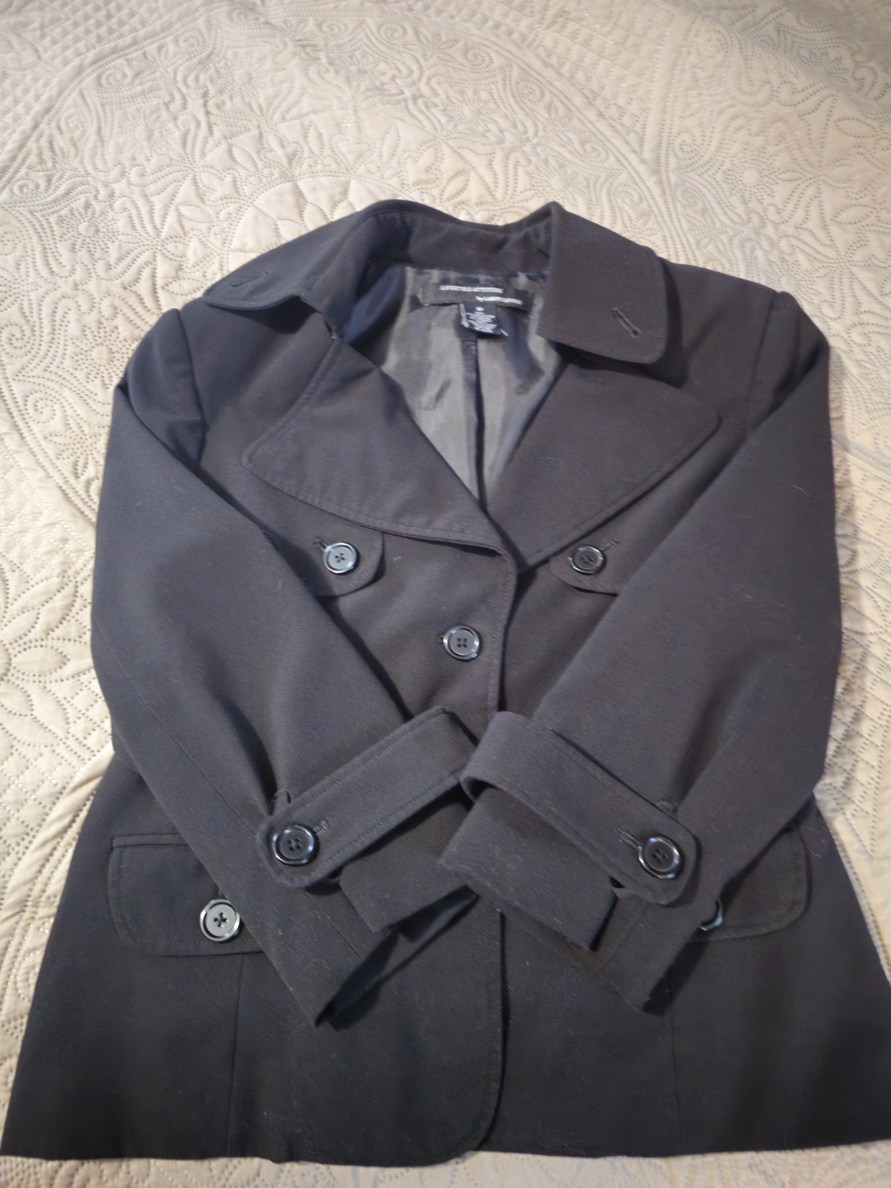 Larry Levine Black Double-Breasted Peacoat